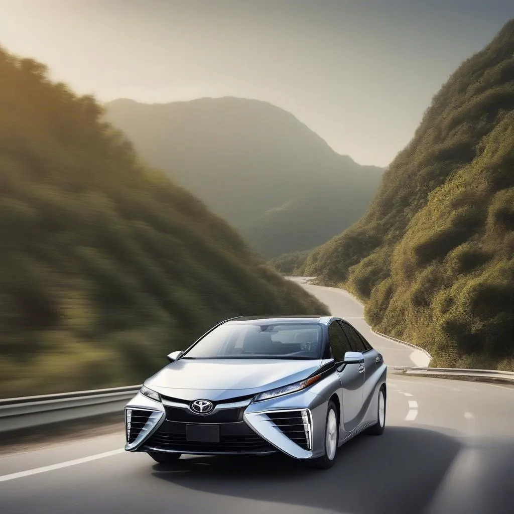 Voiture Toyota Mirai à hydrogène sur une route